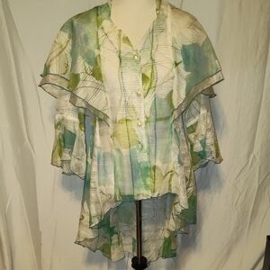 Flowy Flowery Fairy Green Sheer Jacket Cover Shirt Size Large